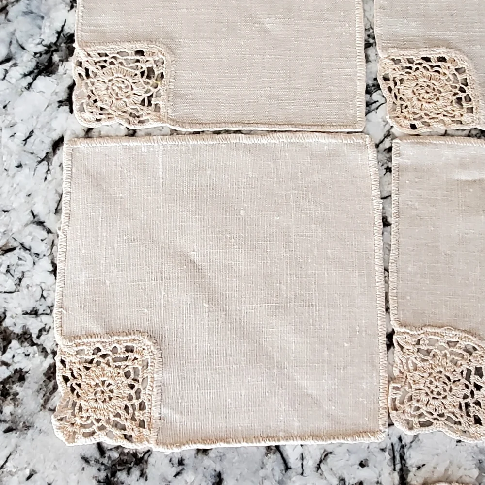 Vtg Irish Linen Crochet Lace Napkin+Doily 16 Pc Set, Tan, Never Used
